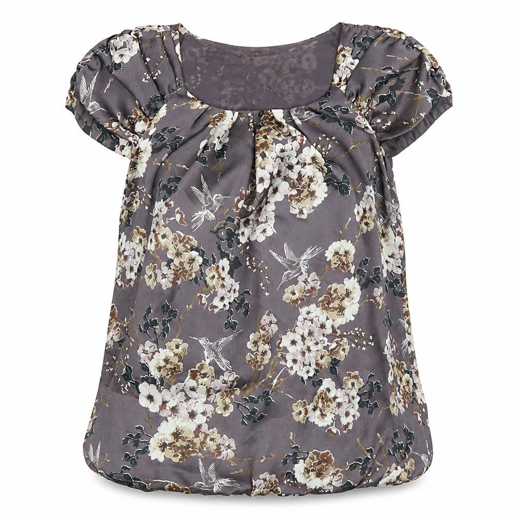 Front view of Wallis women’s brown floral polyester basic blouse, size S, round neck