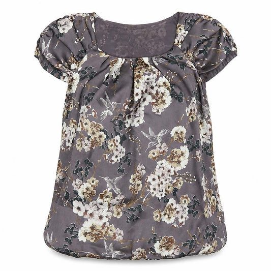 Front view of Wallis women’s brown floral polyester basic blouse, size S, round neck