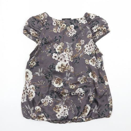 Wallis Womens Brown Floral Polyester Basic Blouse Size S Round Neck