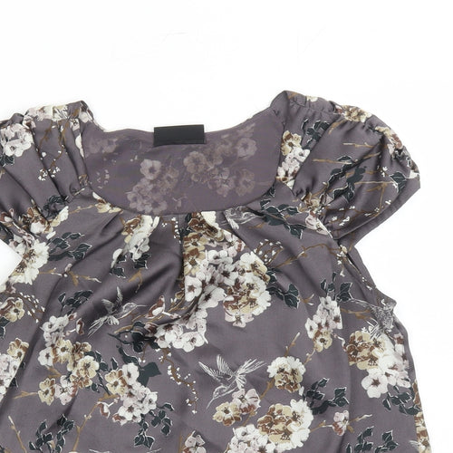 Wallis Womens Brown Floral Polyester Basic Blouse Size S Round Neck