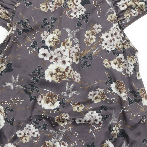 Wallis Womens Brown Floral Polyester Basic Blouse Size S Round Neck
