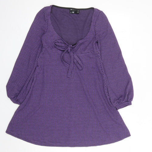 ASOS Womens Purple Houndstooth Polyester Fit & Flare Size 4 Scoop Neck Pullover
