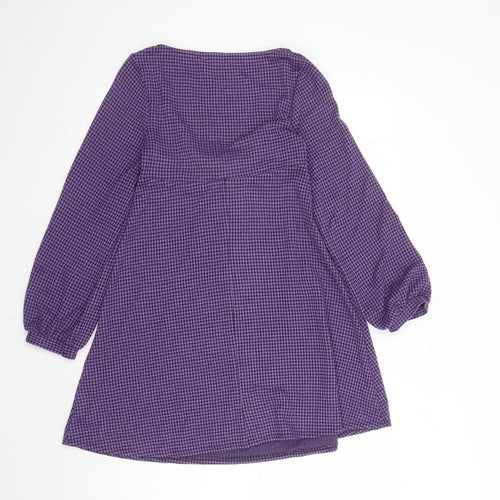 ASOS Womens Purple Houndstooth Polyester Fit & Flare Size 4 Scoop Neck Pullover