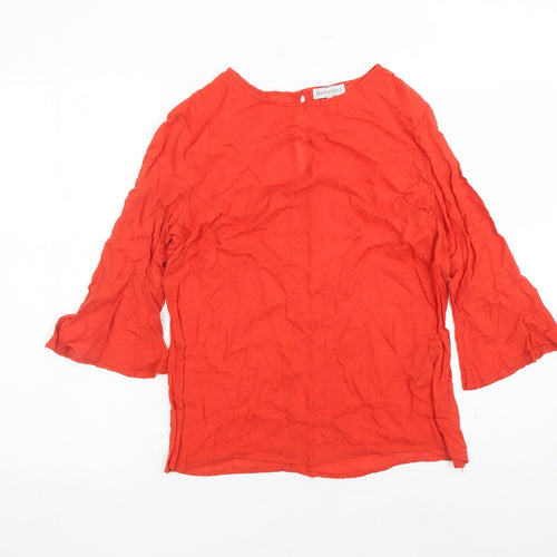 Warehouse Womens Red Geometric Viscose Basic Blouse Size 12 Round Neck
