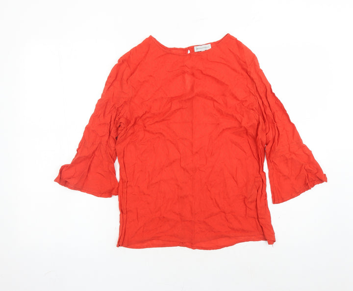 Warehouse Womens Red Geometric Viscose Basic Blouse Size 12 Round Neck
