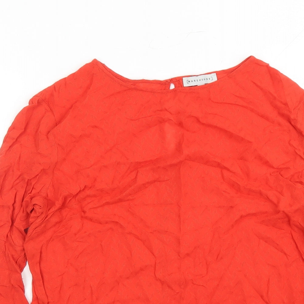 Warehouse Womens Red Geometric Viscose Basic Blouse Size 12 Round Neck