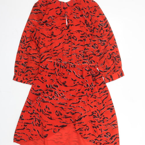 Sosandar Womens Red Animal Print Polyester A-Line Size 12 Round Neck Button