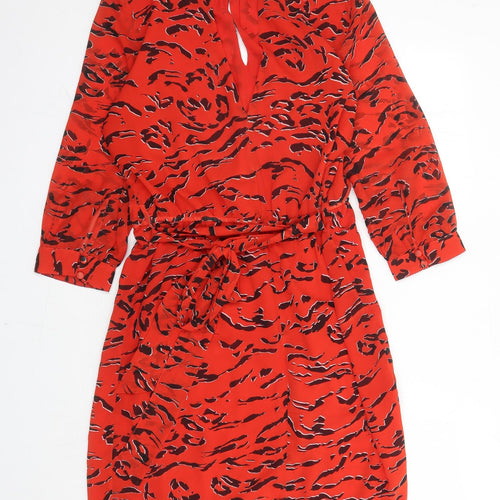 Sosandar Womens Red Animal Print Polyester A-Line Size 12 Round Neck Button