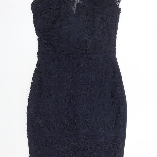 Lipsy Womens Blue Floral Polyester Pencil Dress Size 6 Round Neck Zip - Michelle Keegan