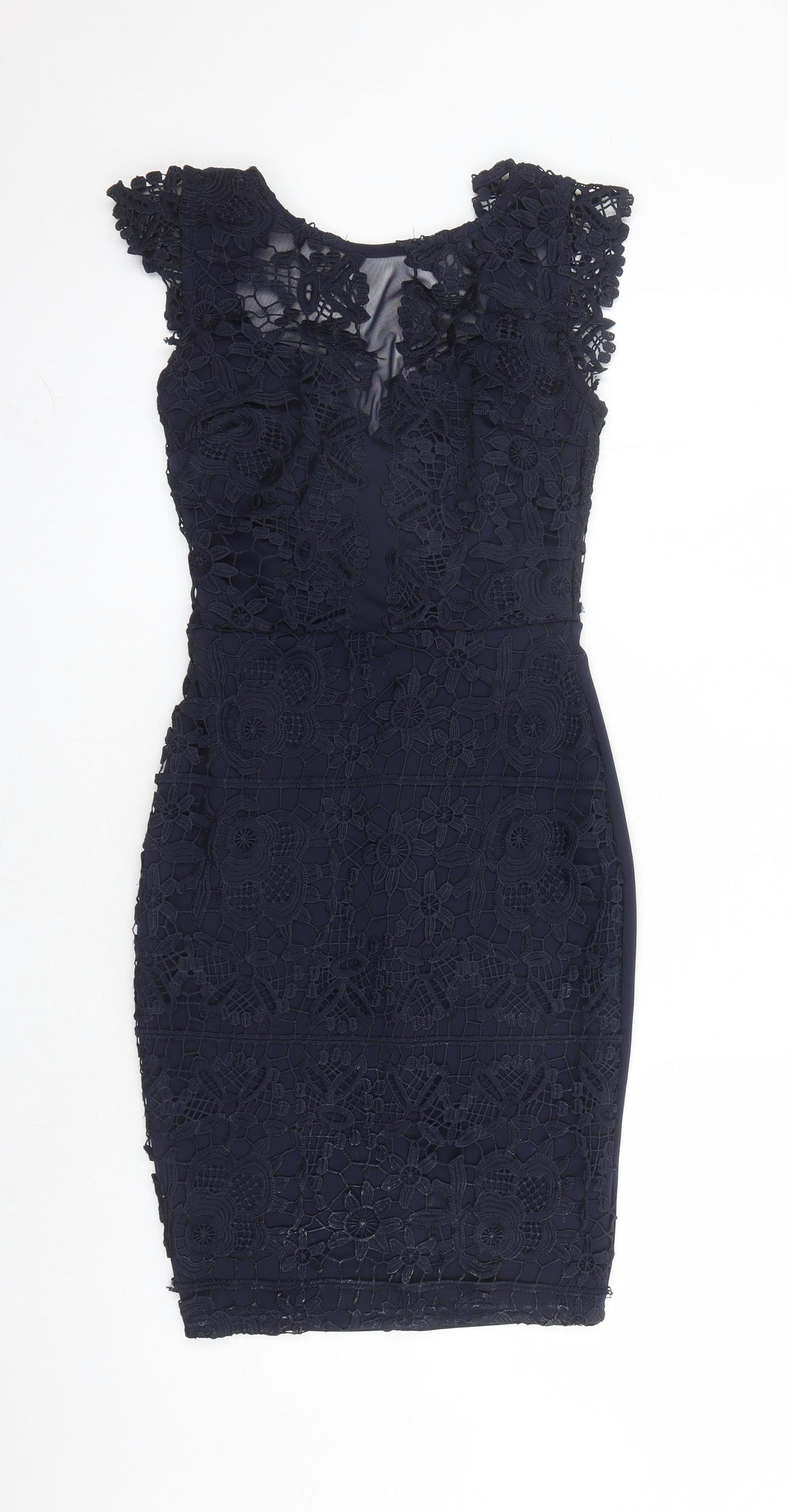 Lipsy Womens Blue Floral Polyester Pencil Dress Size 6 Round Neck Zip - Michelle Keegan