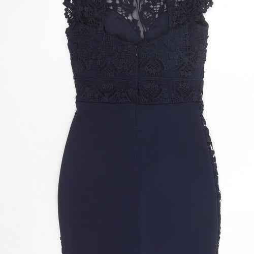 Lipsy Womens Blue Floral Polyester Pencil Dress Size 6 Round Neck Zip - Michelle Keegan