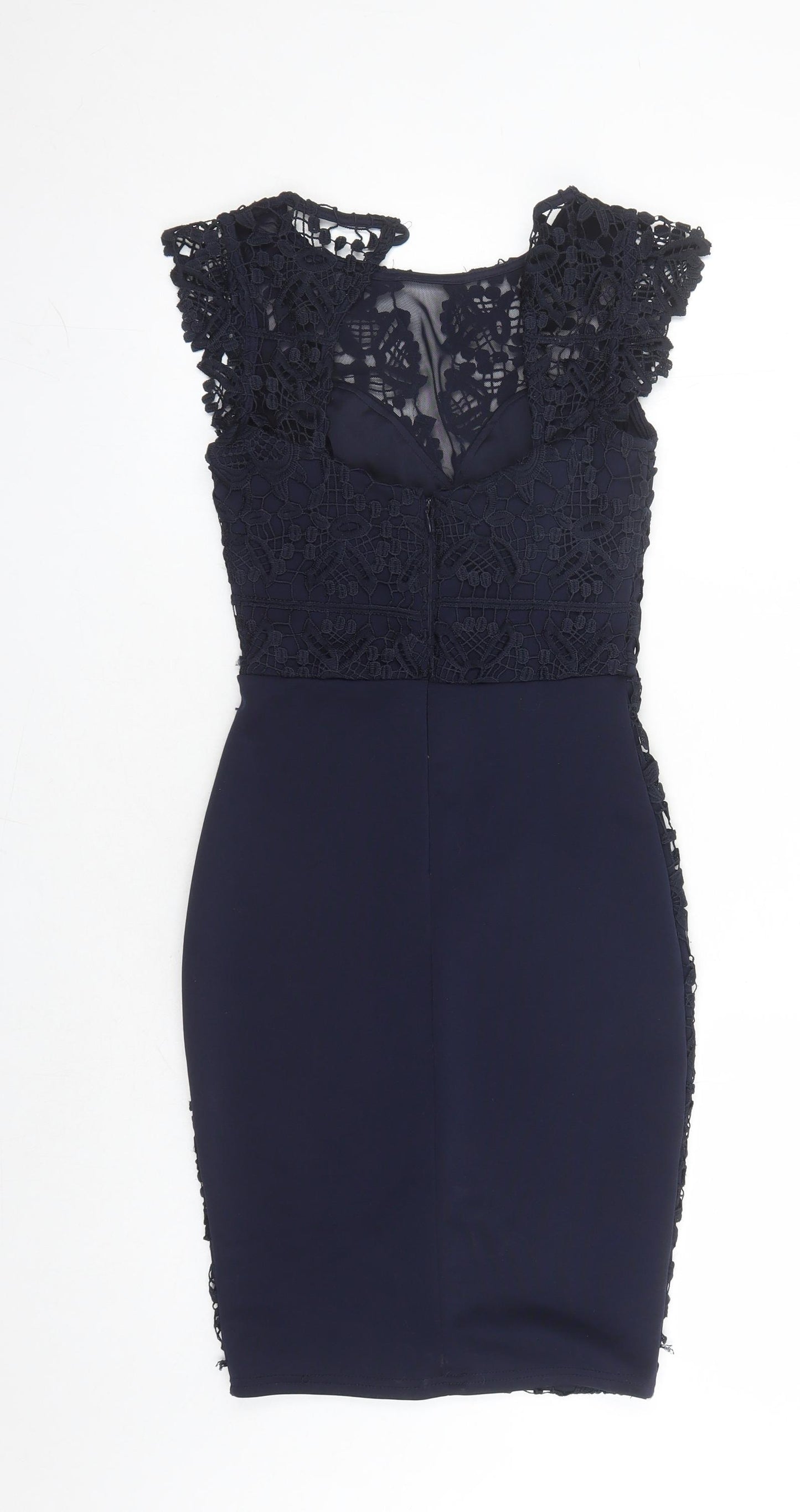 Lipsy Womens Blue Floral Polyester Pencil Dress Size 6 Round Neck Zip - Michelle Keegan