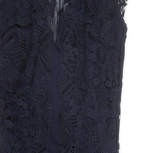 Lipsy Womens Blue Floral Polyester Pencil Dress Size 6 Round Neck Zip - Michelle Keegan