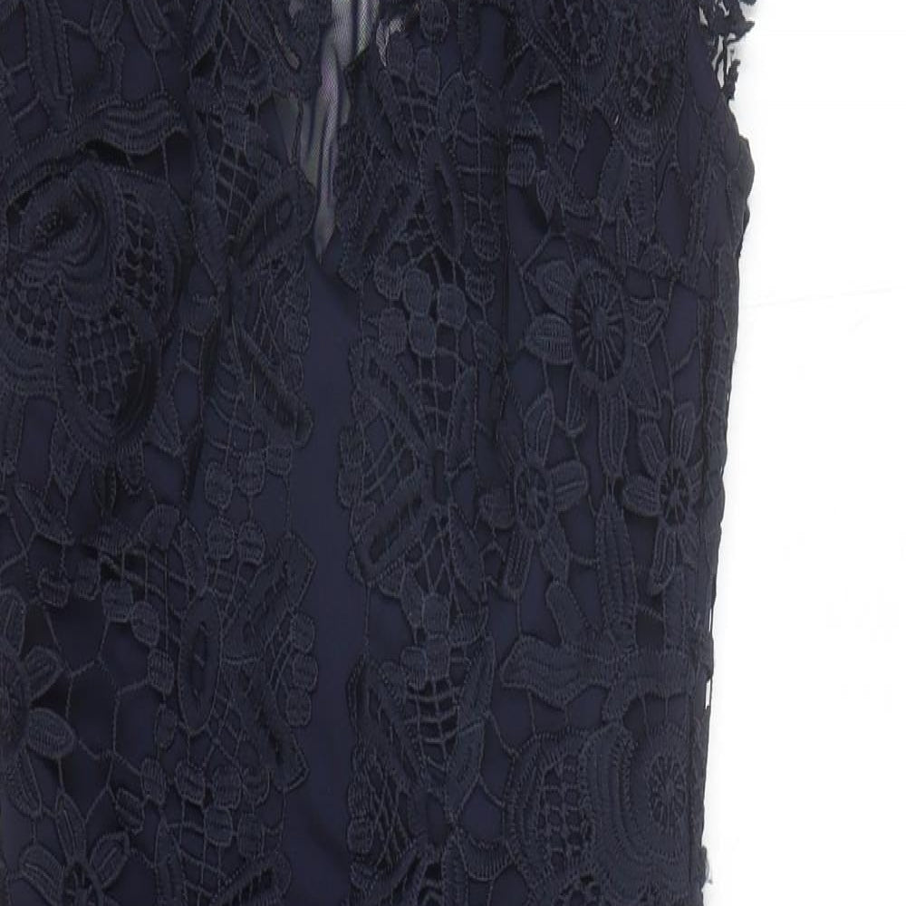 Lipsy Womens Blue Floral Polyester Pencil Dress Size 6 Round Neck Zip - Michelle Keegan