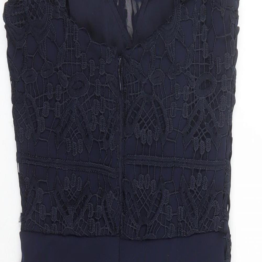 Lipsy Womens Blue Floral Polyester Pencil Dress Size 6 Round Neck Zip - Michelle Keegan