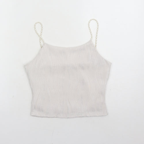 Rihoas Womens White Polyester Cropped Tank Size S Round Neck - Beaded Straps