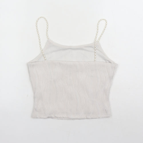 Rihoas Womens White Polyester Cropped Tank Size S Round Neck - Beaded Straps