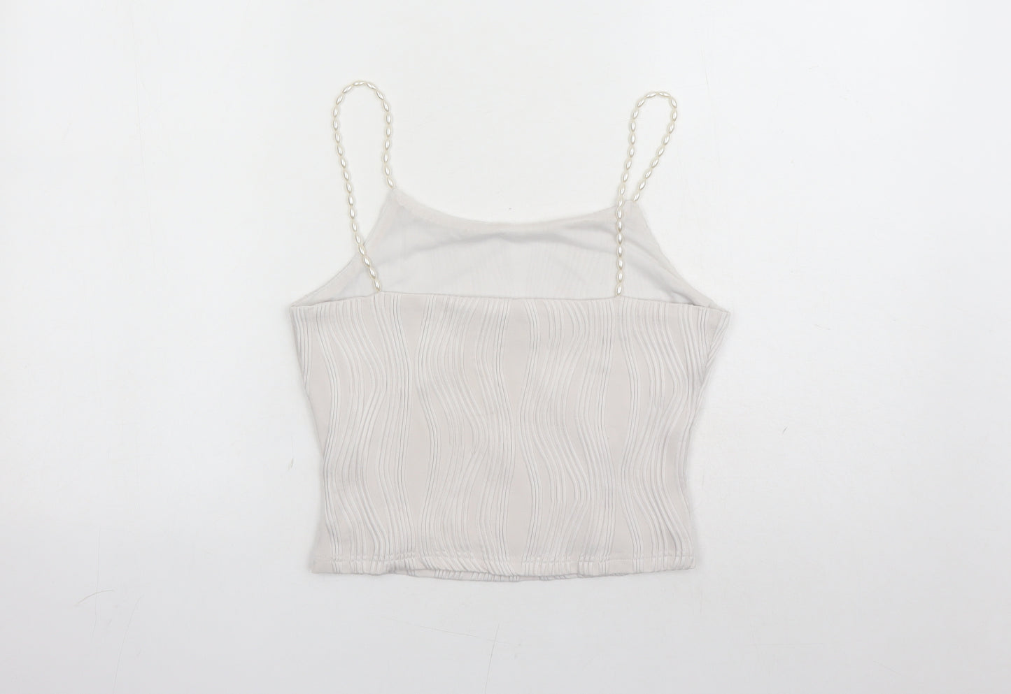 Rihoas Womens White Polyester Cropped Tank Size S Round Neck - Beaded Straps