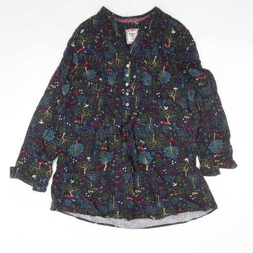 EWM Womens Blue Geometric Viscose Basic Blouse Size 16 V-Neck - Forrest Pattern