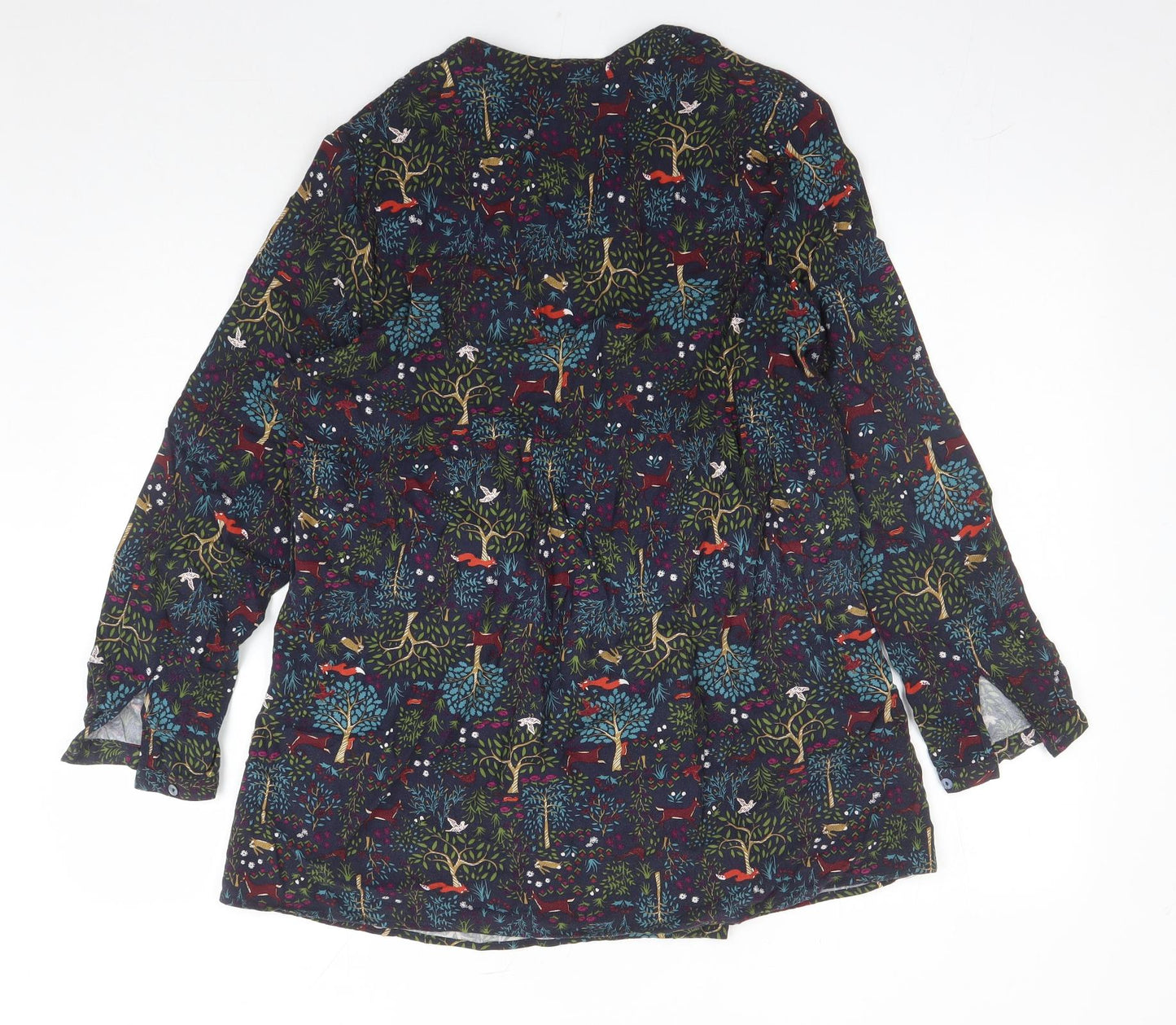 EWM Womens Blue Geometric Viscose Basic Blouse Size 16 V-Neck - Forrest Pattern