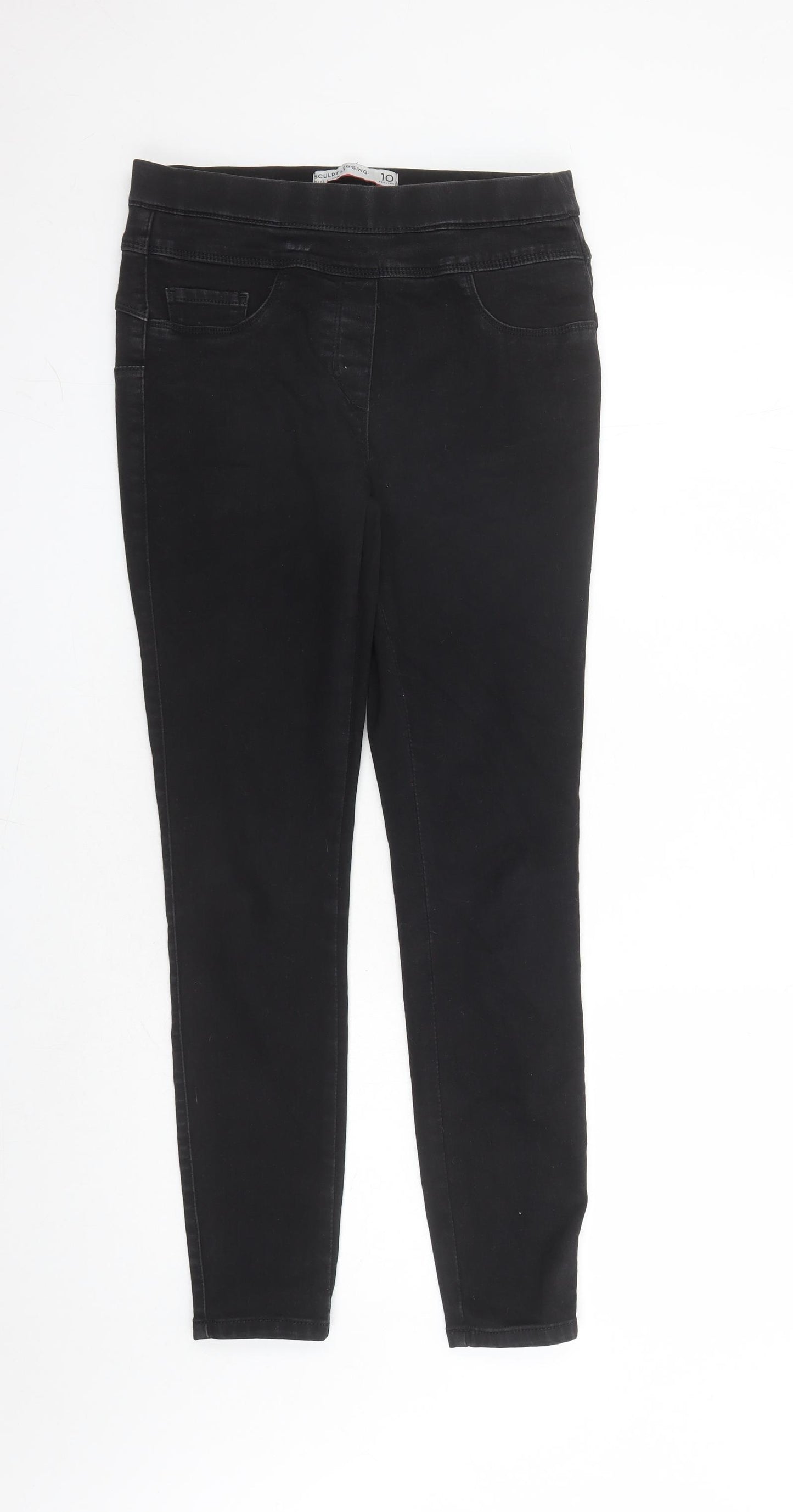 NEXT Womens Black Cotton Jegging Jeans Size 10 L28 in Regular - Elasticated Waist