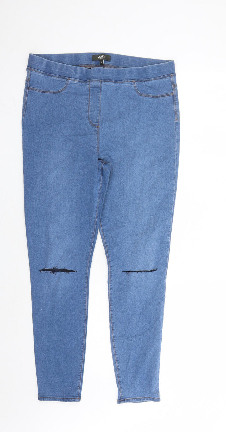 Studio Womens Blue Cotton Jegging Jeans Size 12 L27 in Regular - Elasticated Waist