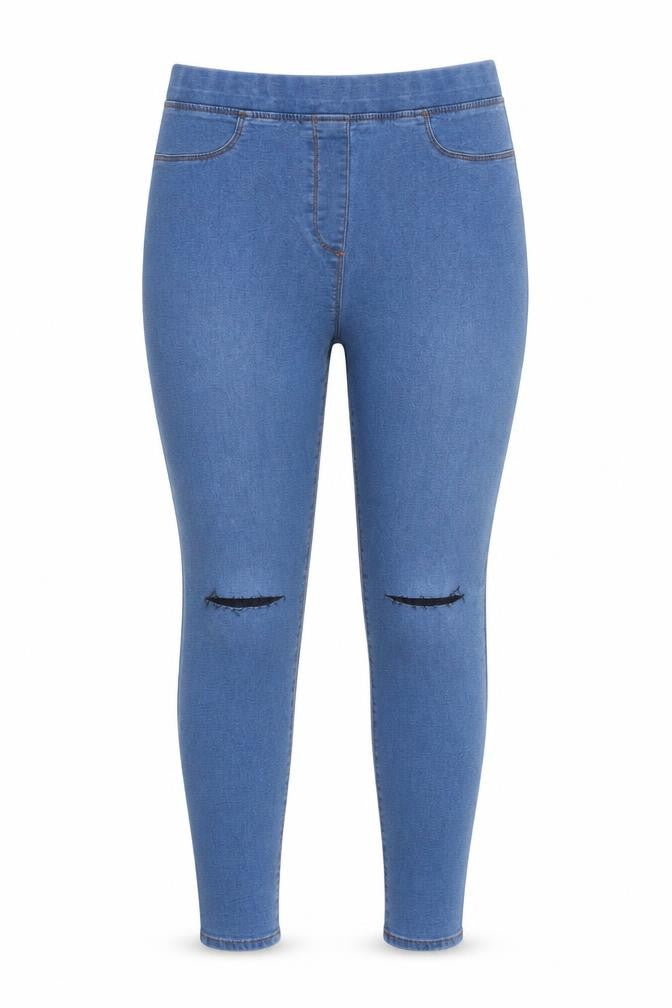 Front view of Studio women’s blue cotton jegging jeans, size UK 12, 27-inch leg regular - elasticated waist