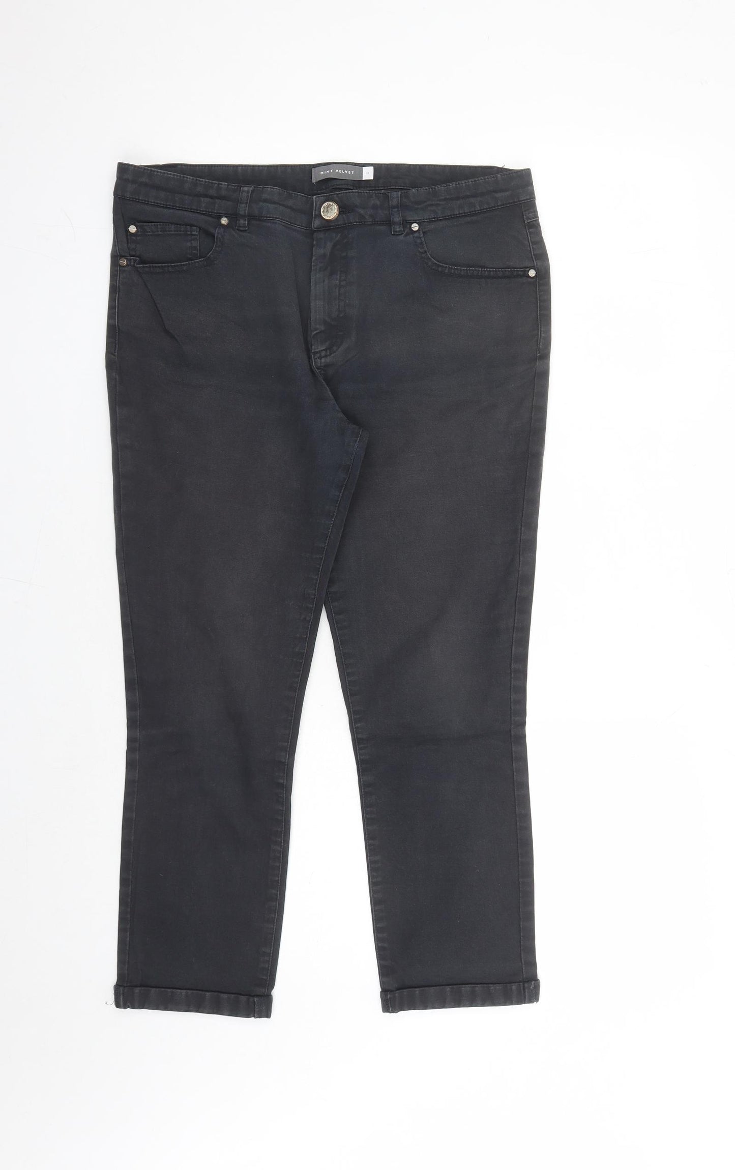 Mint Velvet Womens Black Cotton Cropped Jeans Size 14 L24 in Regular Zip