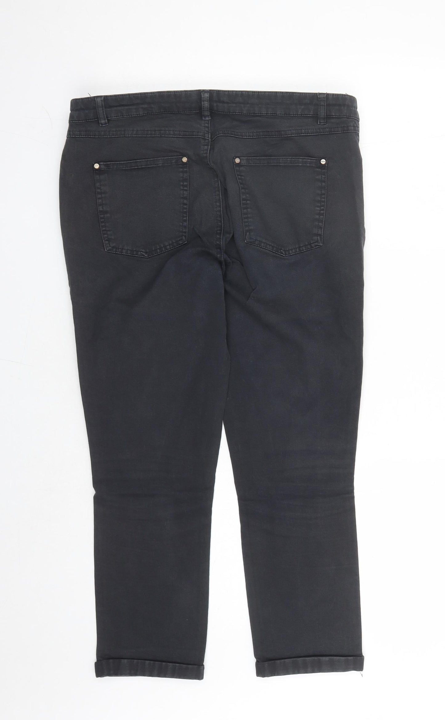 Mint Velvet Womens Black Cotton Cropped Jeans Size 14 L24 in Regular Zip