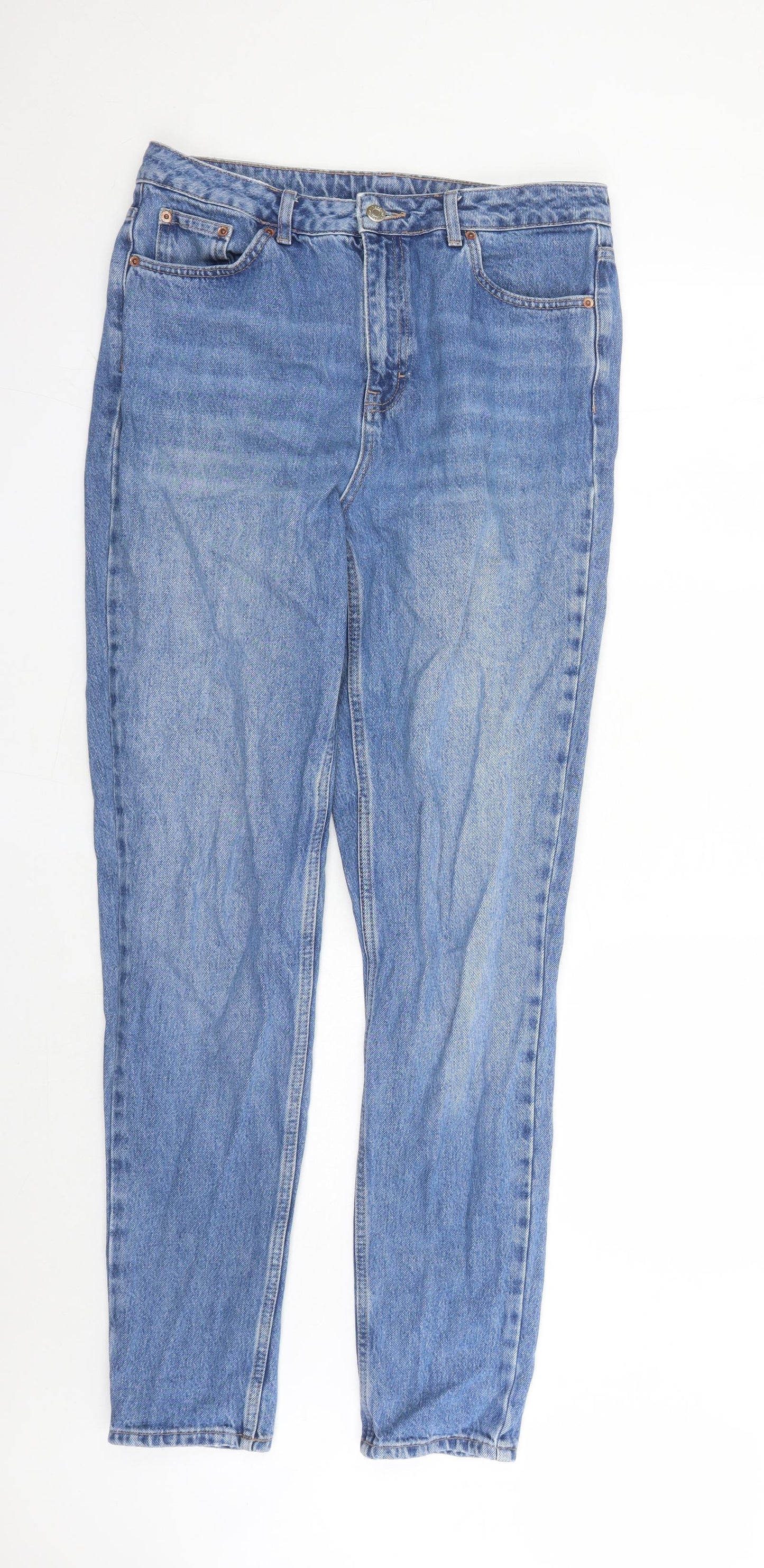 Topshop Mens Blue Cotton Straight Jeans Size 32 in L31 in Regular Zip