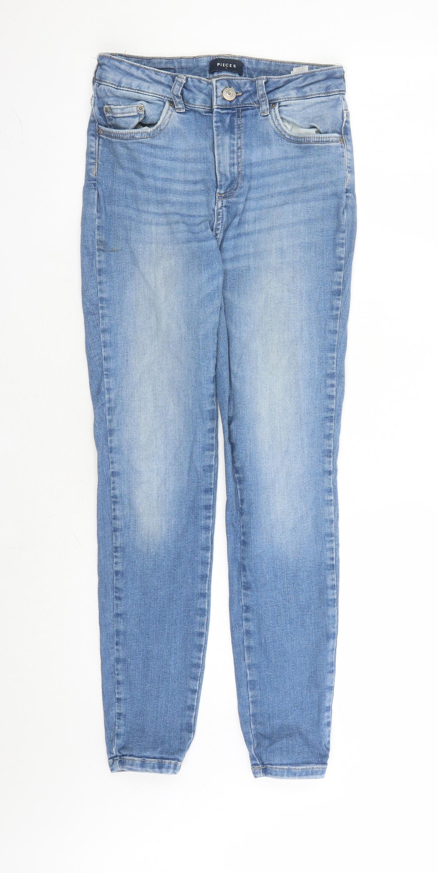 Pieces Womens Blue Cotton Straight Jeans Size M L28 in Regular Zip