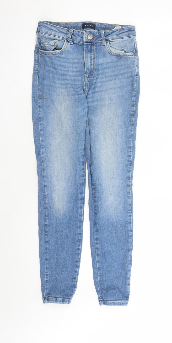 Pieces Womens Blue Cotton Straight Jeans Size M L28 in Regular Zip