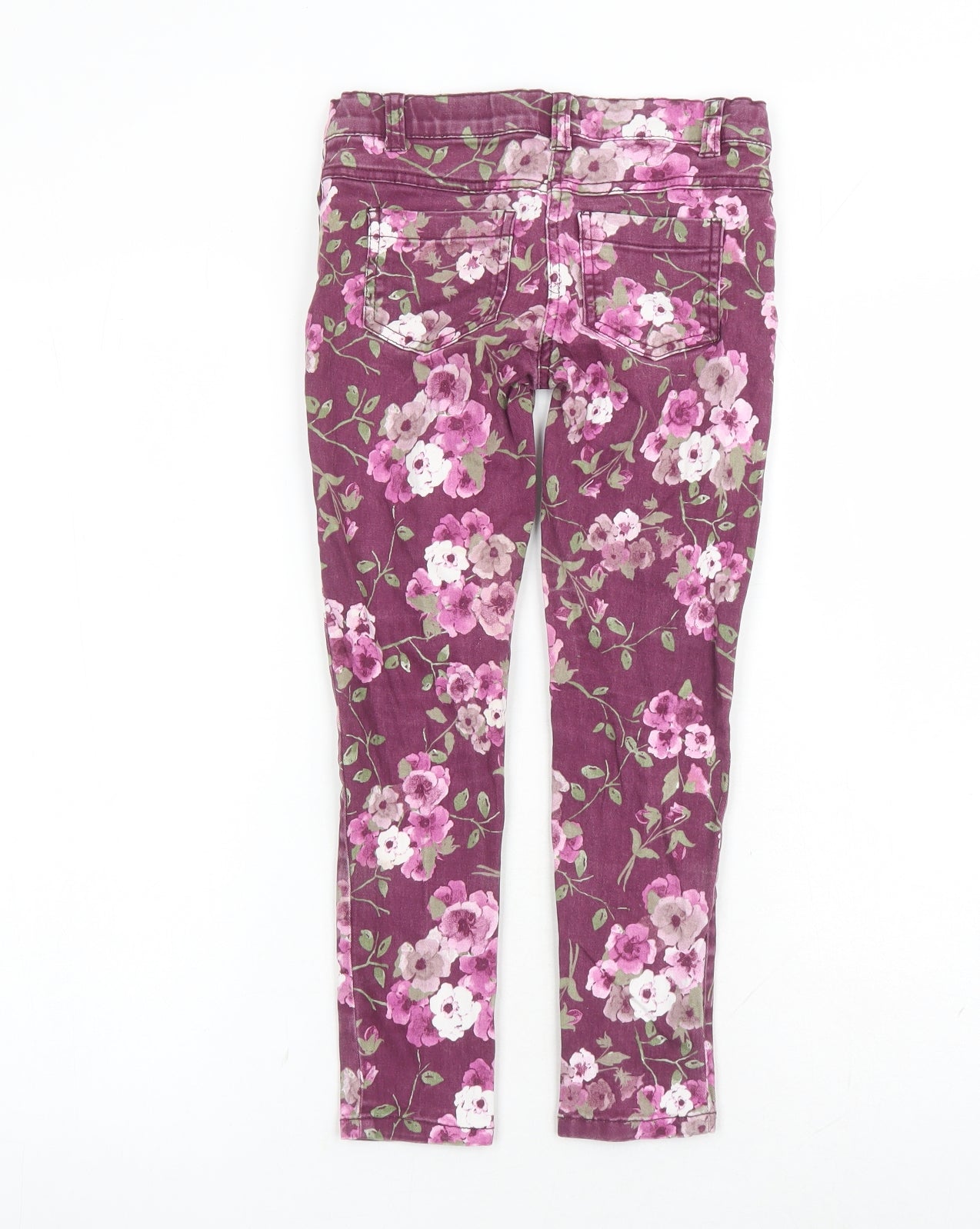 F&F Girls Purple Floral Cotton Straight Jeans Size 7-8 Years L20 in Regular Zip