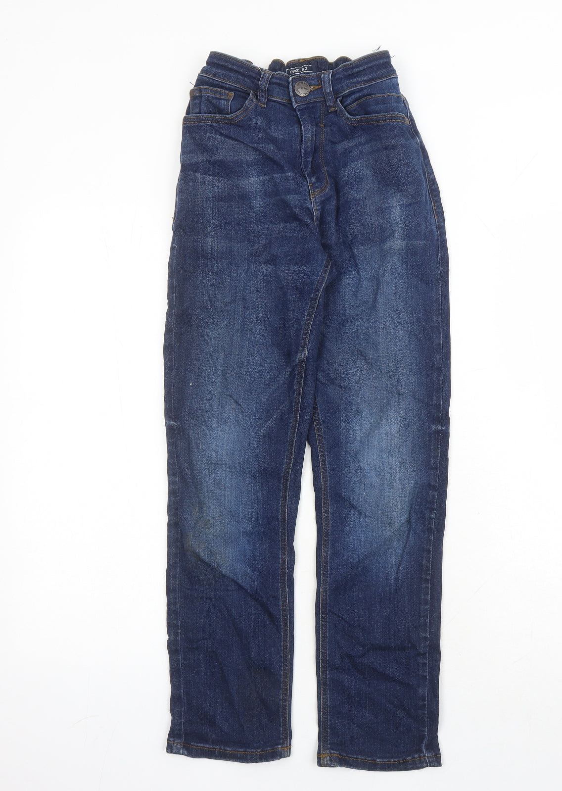 NEXT Boys Blue Cotton Straight Jeans Size 11 Years L23 in Regular Zip - Elasticated Waist Waist Size 20 Inches Inside Leg 15 Inches