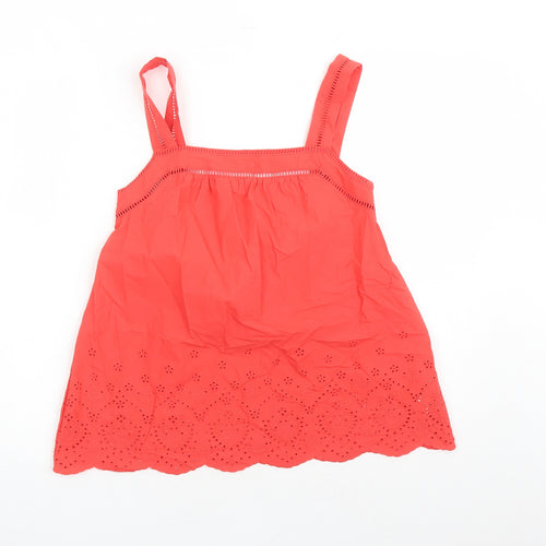 Marks and Spencer Womens Red Cotton Camisole Tank Size 6 Square Neck - Embroidered Detail