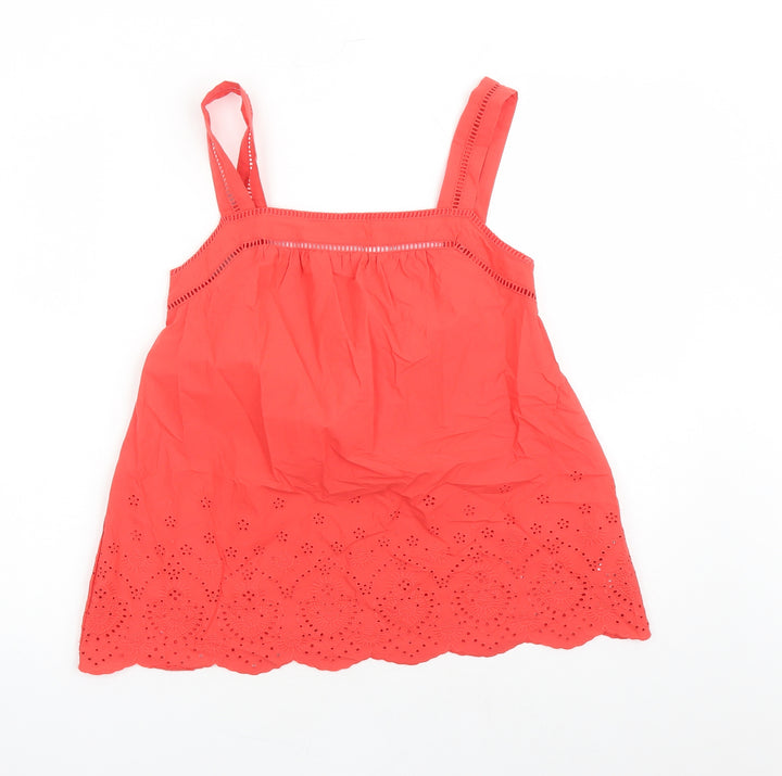 Marks and Spencer Womens Red Cotton Camisole Tank Size 6 Square Neck - Embroidered Detail