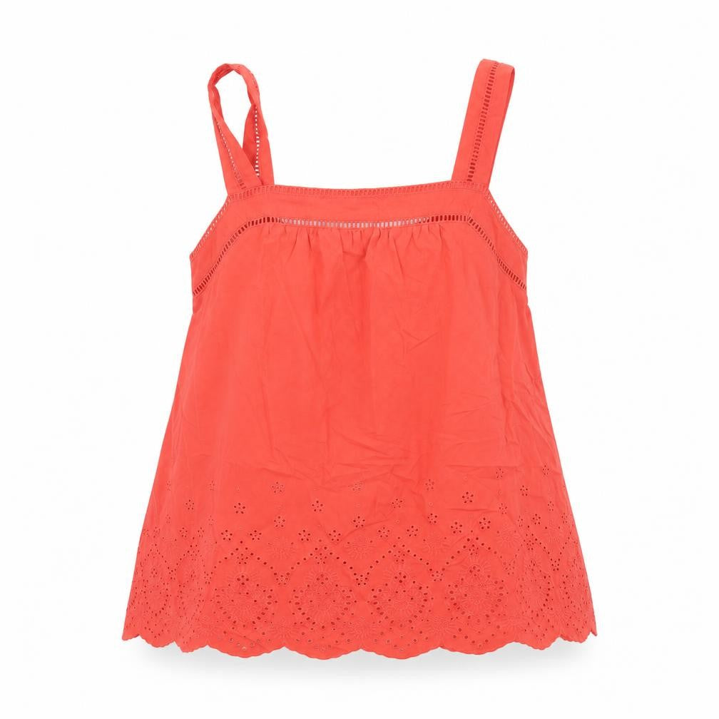 Marks and Spencer Womens Red Cotton Camisole Tank Size 6 Square Neck - Embroidered Detail