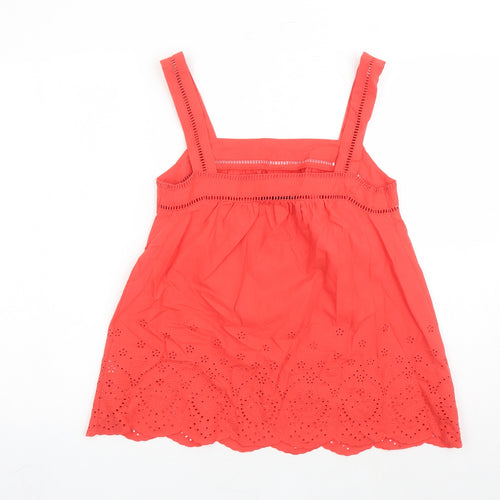 Marks and Spencer Womens Red Cotton Camisole Tank Size 6 Square Neck - Embroidered Detail