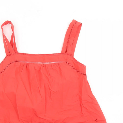 Marks and Spencer Womens Red Cotton Camisole Tank Size 6 Square Neck - Embroidered Detail