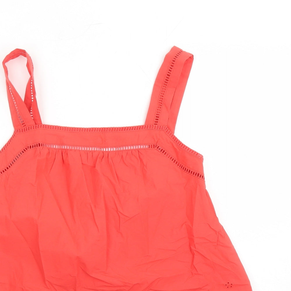 Marks and Spencer Womens Red Cotton Camisole Tank Size 6 Square Neck - Embroidered Detail