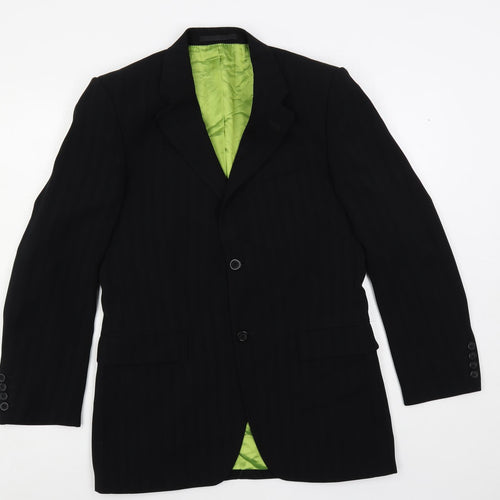 Denis Hope Mens Black Striped Polyester Jacket Suit Jacket Size 38 Regular