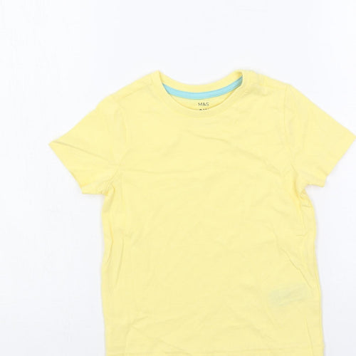 Marks and Spencer Boys Yellow Cotton Basic T-Shirt Size 3-4 Years Crew Neck Pullover