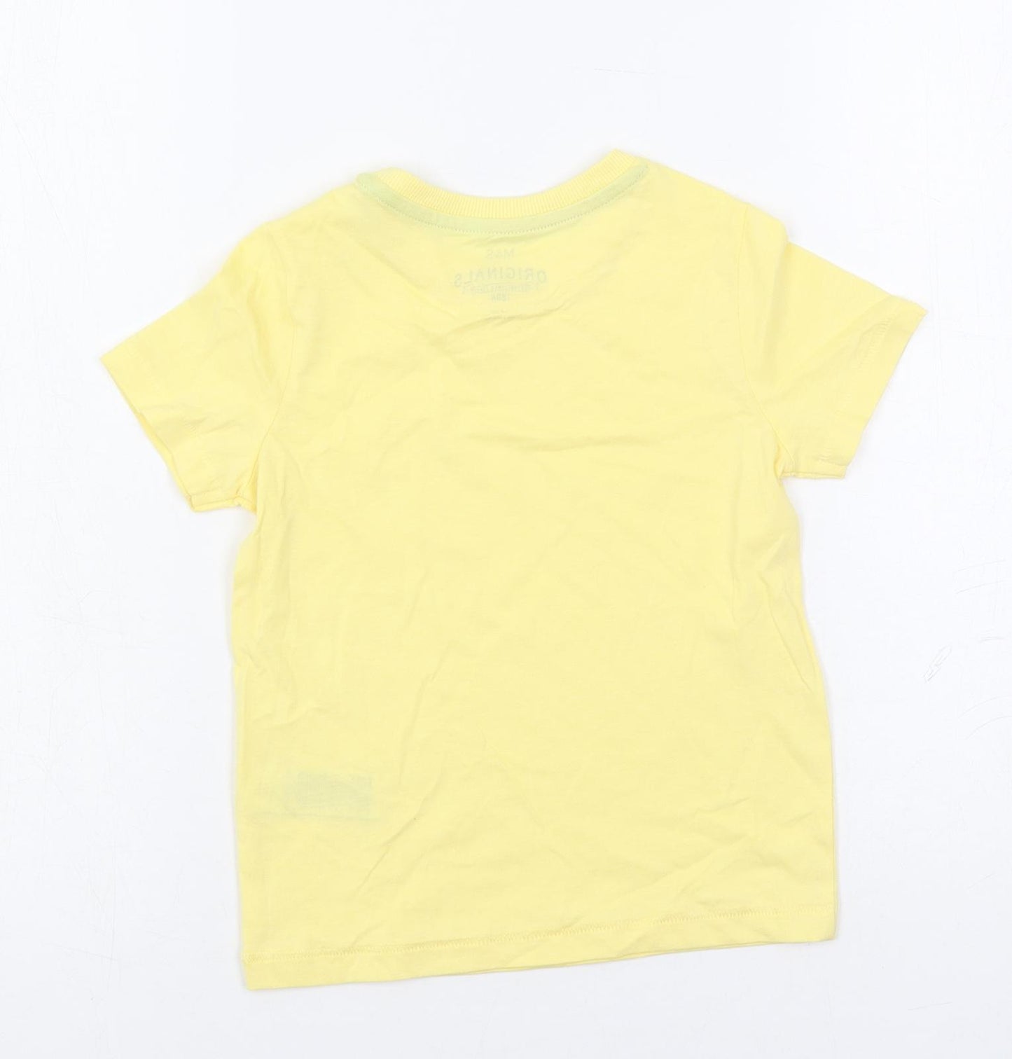 Marks and Spencer Boys Yellow Cotton Basic T-Shirt Size 3-4 Years Crew Neck Pullover