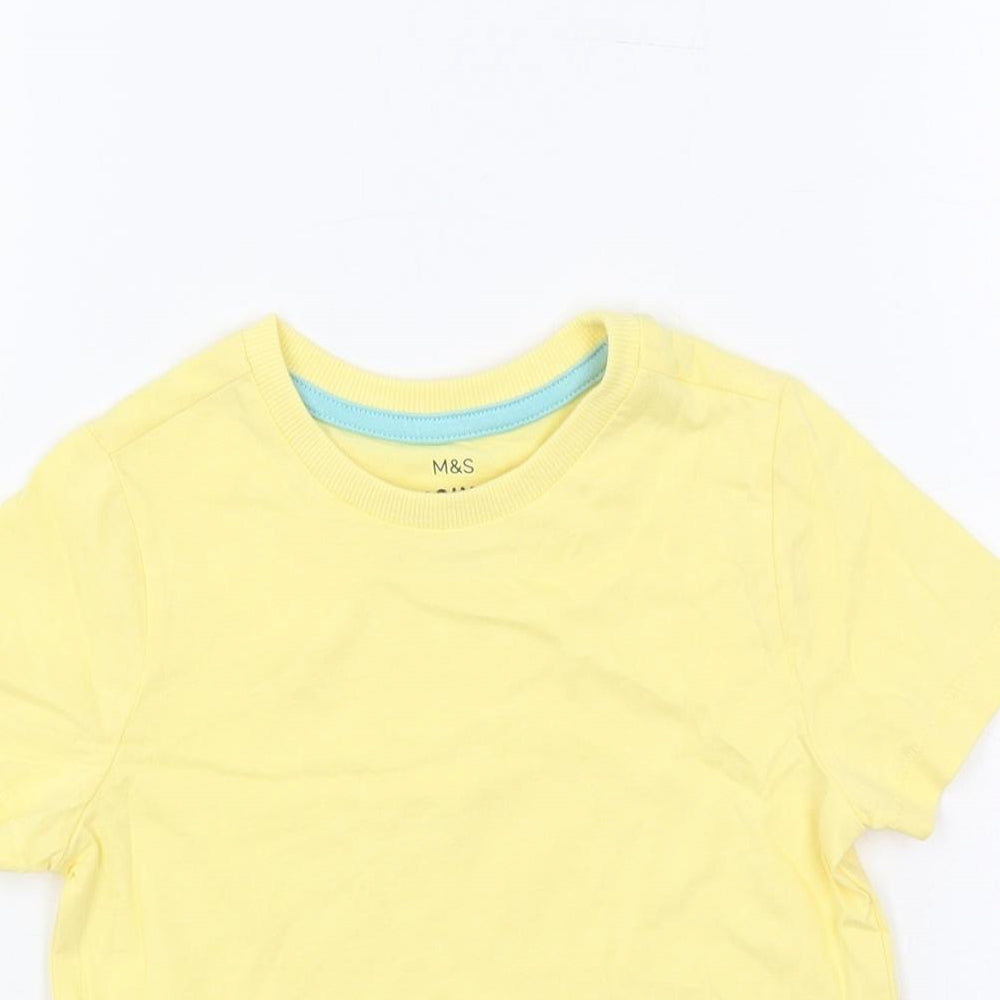 Marks and Spencer Boys Yellow Cotton Basic T-Shirt Size 3-4 Years Crew Neck Pullover