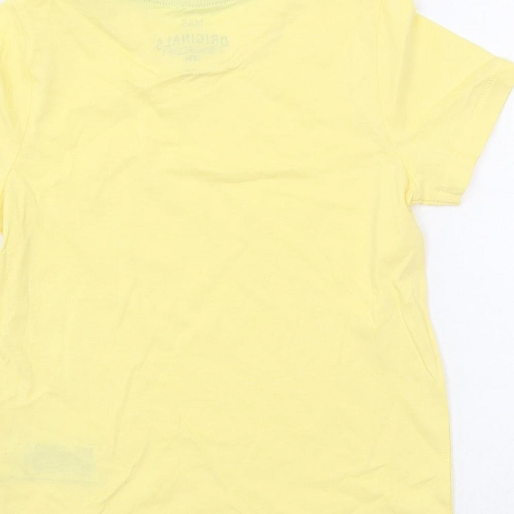 Marks and Spencer Boys Yellow Cotton Basic T-Shirt Size 3-4 Years Crew Neck Pullover