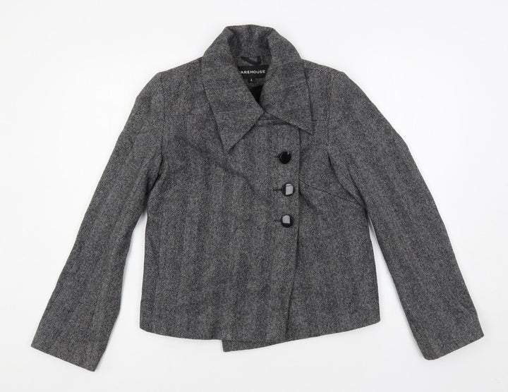 Warehouse Womens Grey Herringbone Jacket Size 8 Button