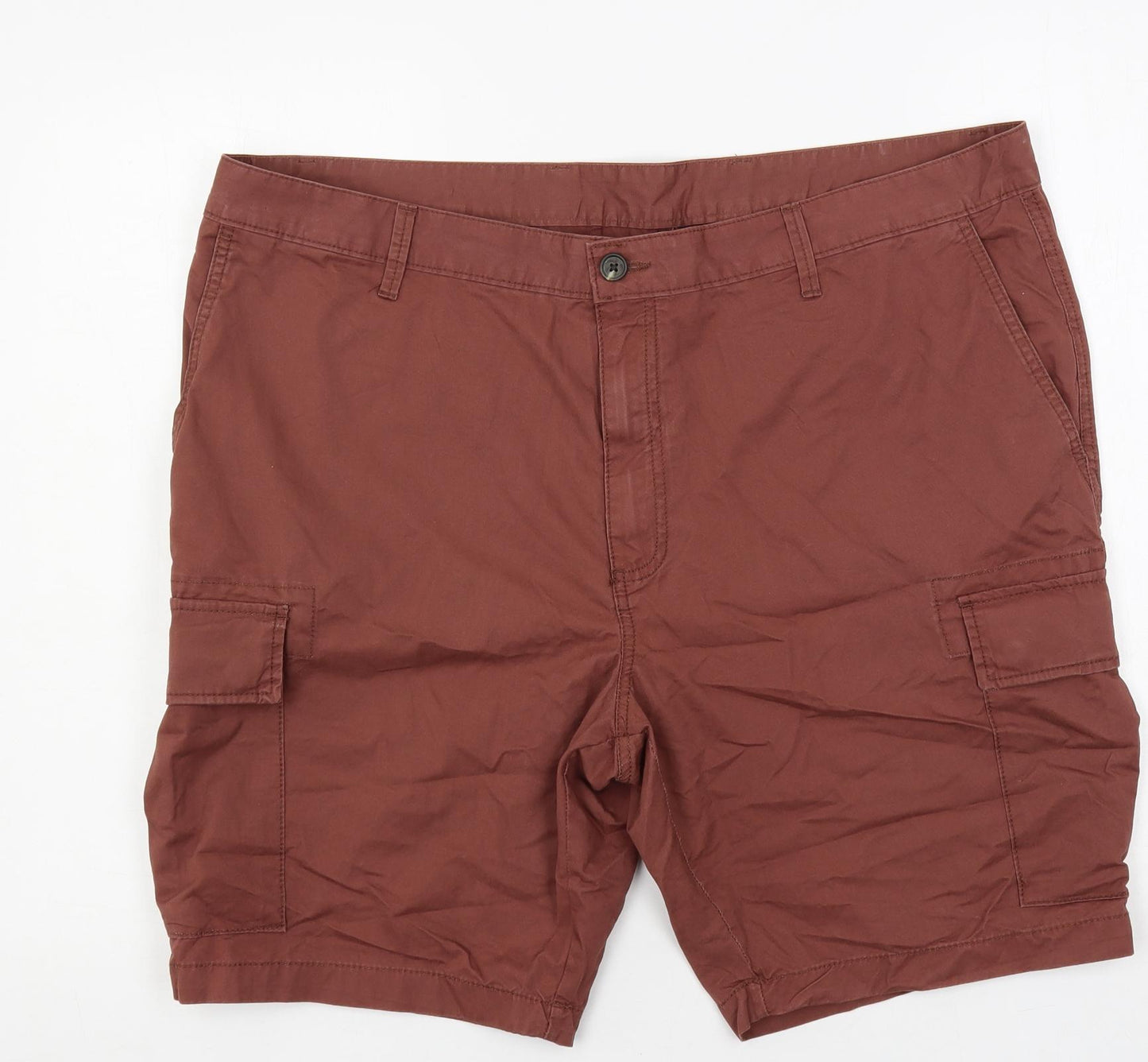 Marks and Spencer Mens Brown Cotton Cargo Shorts Size 42 in L10 in Regular Zip