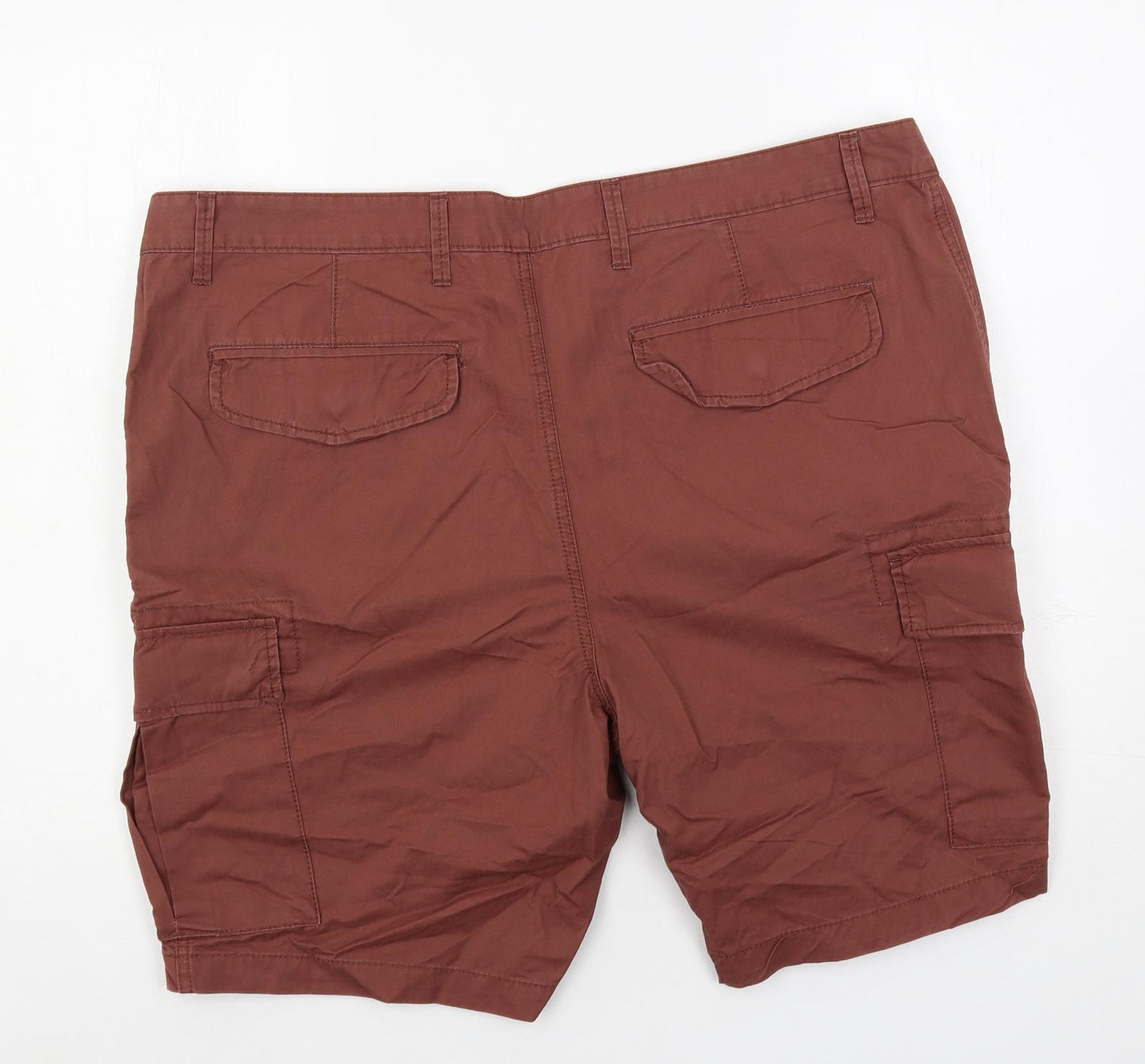 Marks and Spencer Mens Brown Cotton Cargo Shorts Size 42 in L10 in Regular Zip