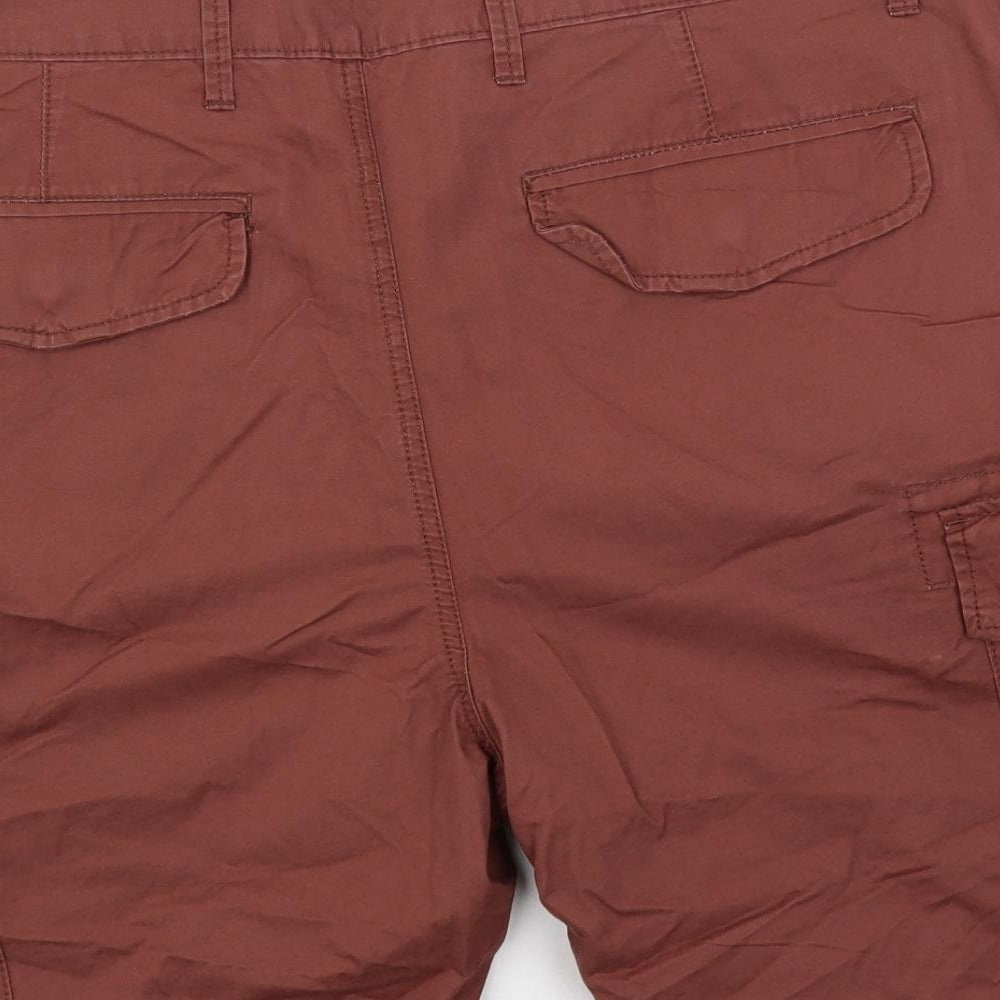 Marks and Spencer Mens Brown Cotton Cargo Shorts Size 42 in L10 in Regular Zip