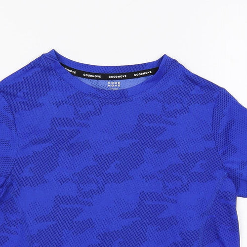 GOODMOVE Boys Blue Camouflage Polyester Pullover T-Shirt Size 7-8 Years Crew Neck Pullover